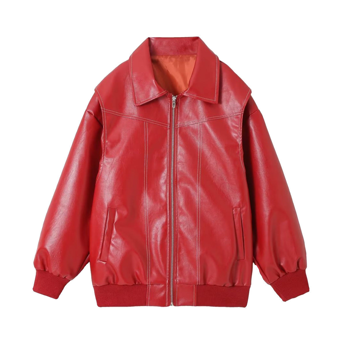 Los Mode Lapel Rits-up Baadjie Koel Langmou Ritssluiting Moto Biker Leer Baadjie Damesklere