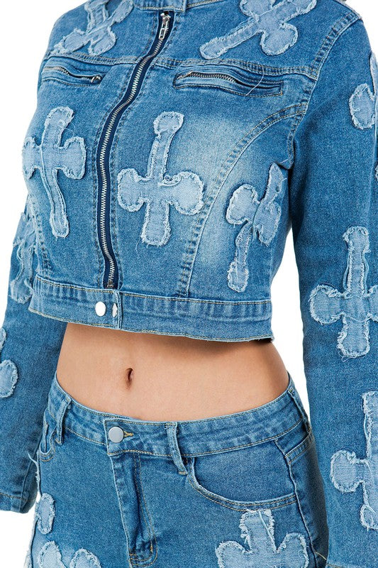 FAHION DENIM TWEE STUK ROK STEL