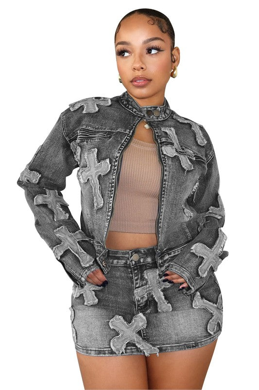 FAHION DENIM TWEE STUK ROK STEL