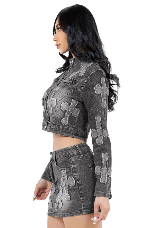 FAHION DENIM TWEE STUK ROK STEL