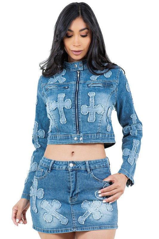 FAHION DENIM TWEE STUK ROK STEL