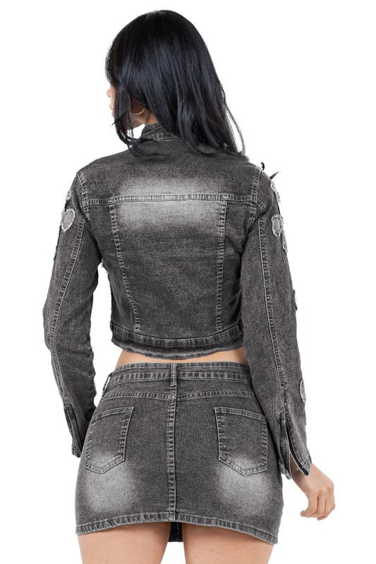 FAHION DENIM TWEE STUK ROK STEL