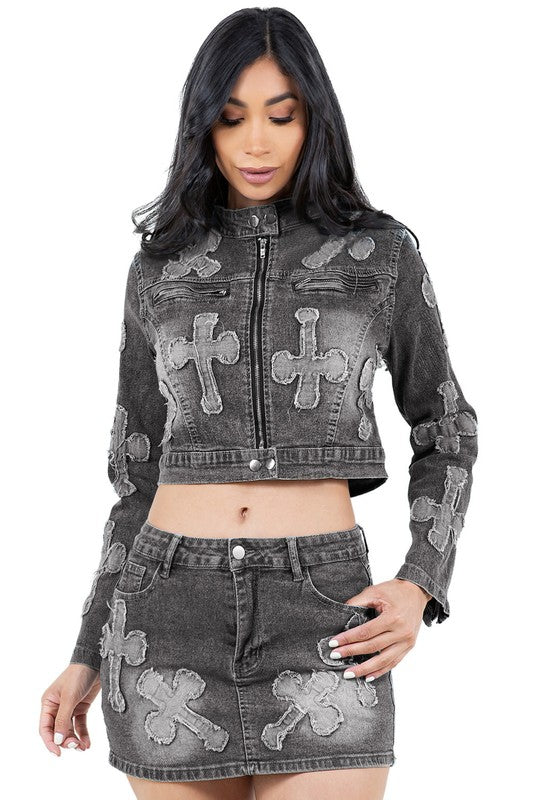 FAHION DENIM TWEE STUK ROK STEL