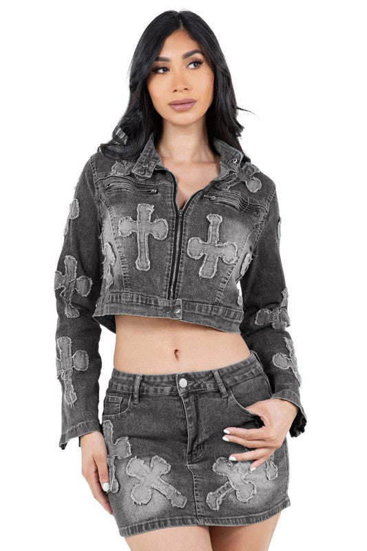 FAHION DENIM TWEE STUK ROK STEL
