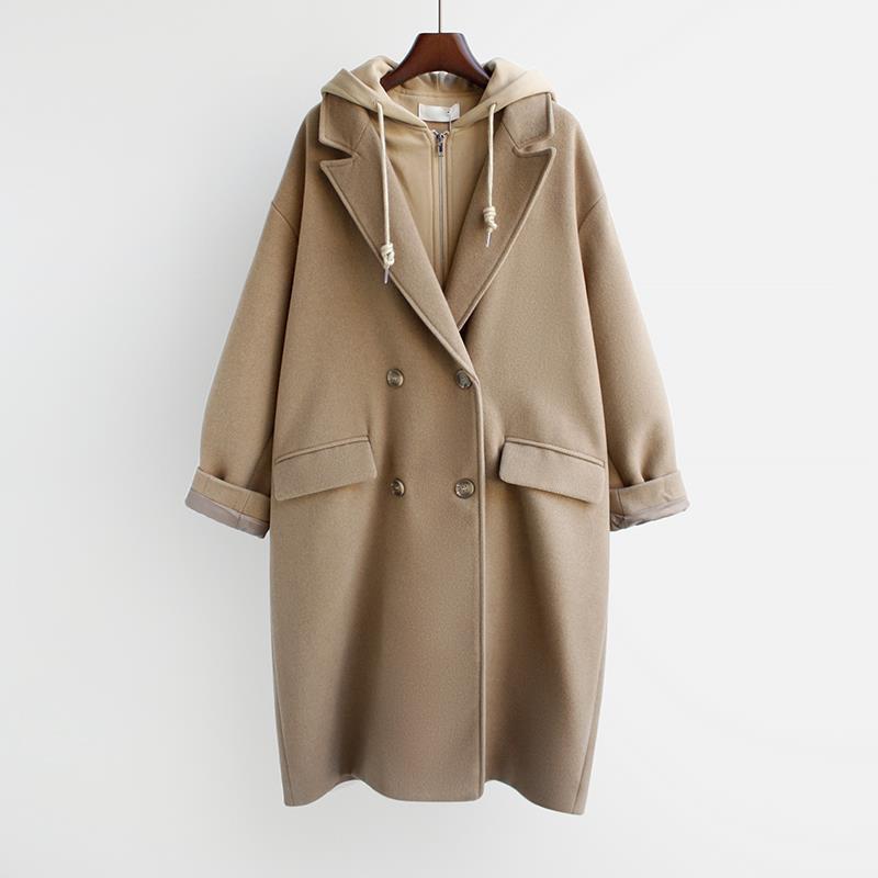 Manteau mi-long coréen ample en laine de coton
