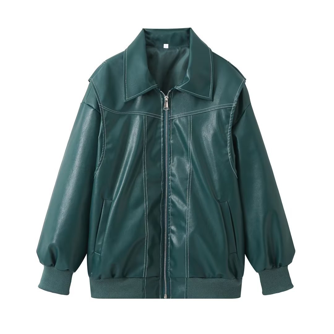 Los Mode Lapel Rits-up Baadjie Koel Langmou Ritssluiting Moto Biker Leer Baadjie Damesklere