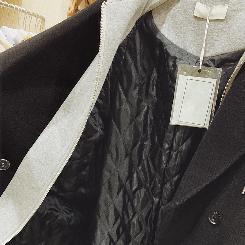 Manteau mi-long coréen ample en laine de coton