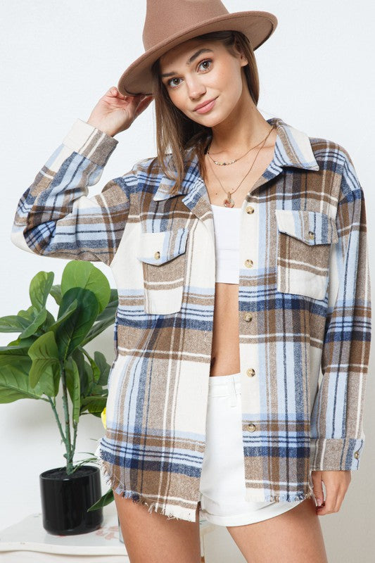Yarn Geverfde Plaid Shirt Jacket Shacket