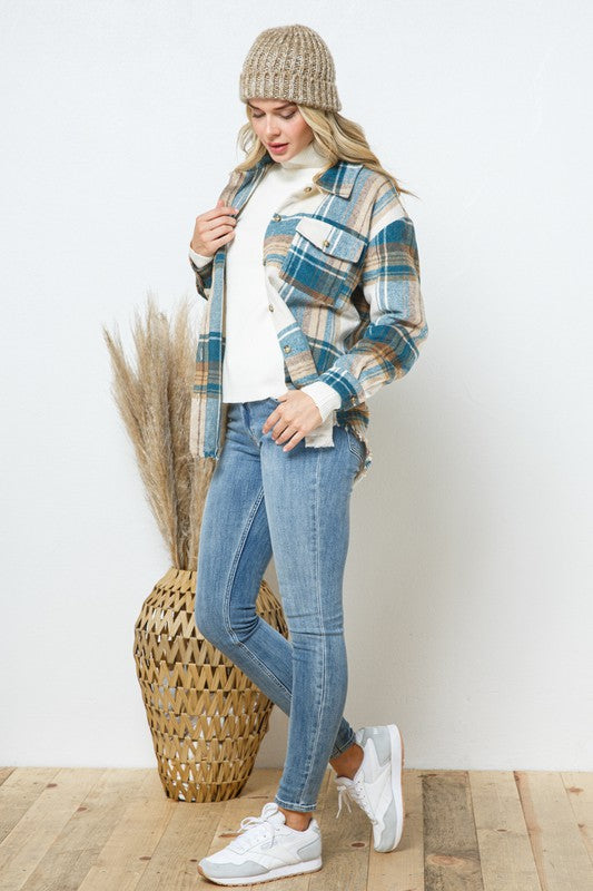 Yarn Geverfde Plaid Shirt Jacket Shacket