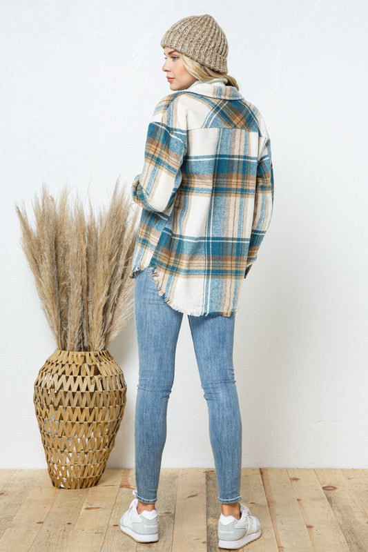 Yarn Geverfde Plaid Shirt Jacket Shacket