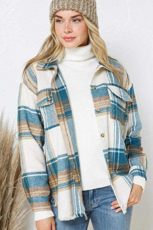 Yarn Geverfde Plaid Shirt Jacket Shacket
