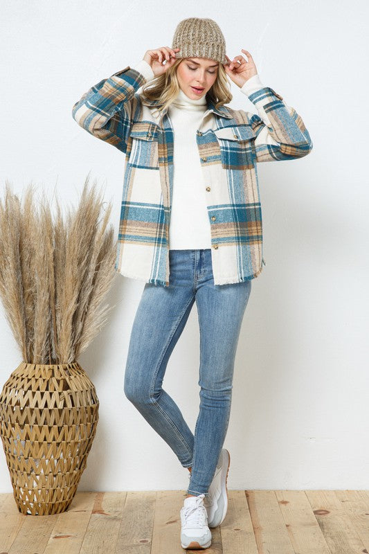 Yarn Geverfde Plaid Shirt Jacket Shacket