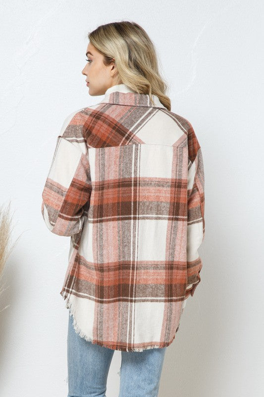 Yarn Geverfde Plaid Shirt Jacket Shacket