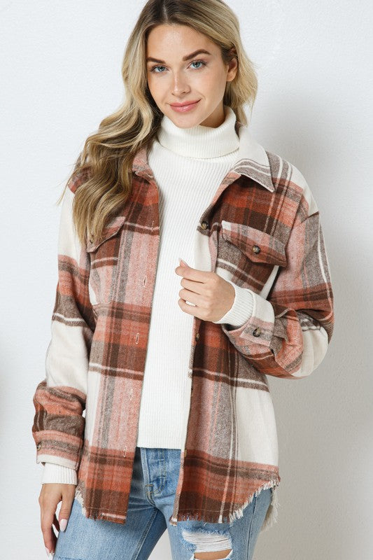 Yarn Geverfde Plaid Shirt Jacket Shacket