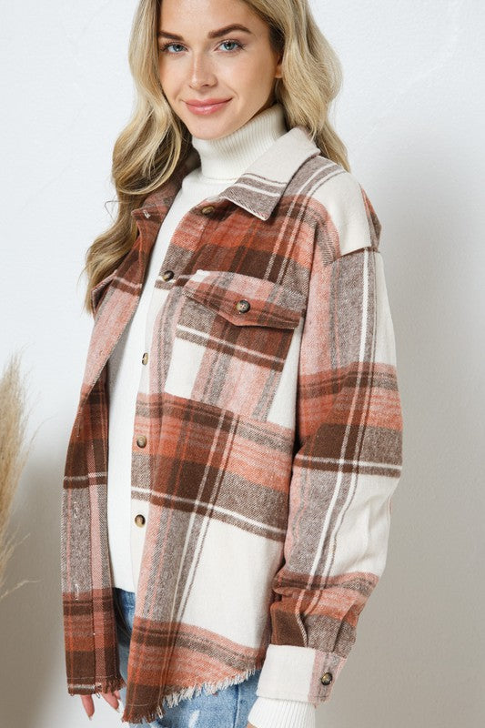 Yarn Geverfde Plaid Shirt Jacket Shacket