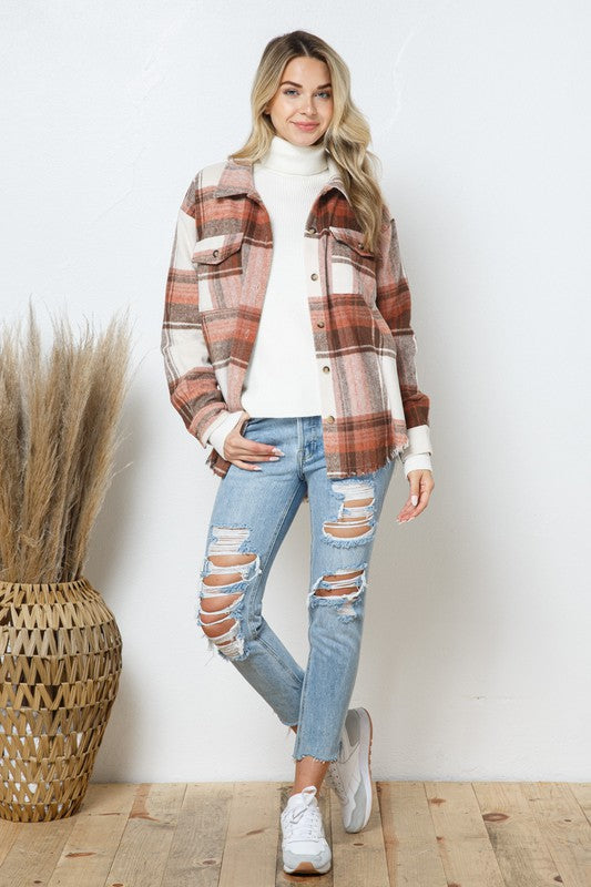 Yarn Geverfde Plaid Shirt Jacket Shacket