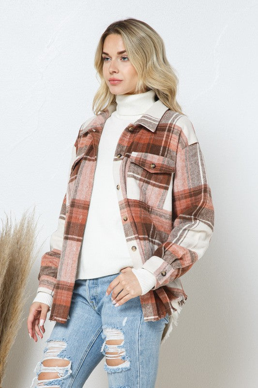 Yarn Geverfde Plaid Shirt Jacket Shacket