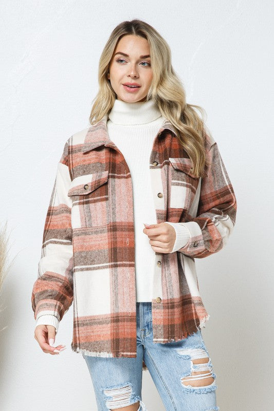 Yarn Geverfde Plaid Shirt Jacket Shacket