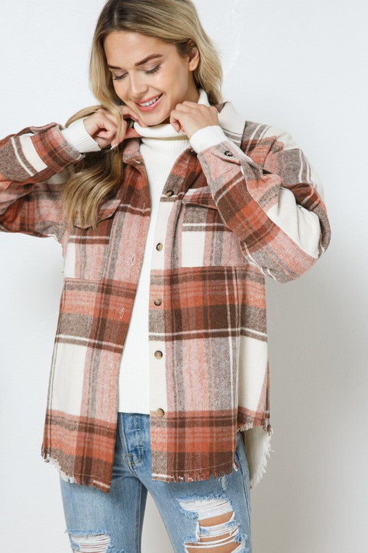 Yarn Geverfde Plaid Shirt Jacket Shacket