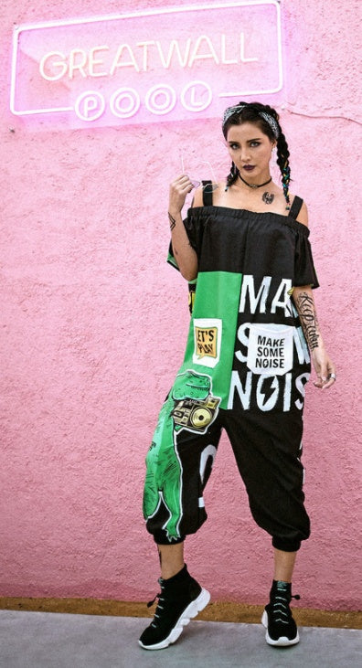 Nouvelle marque tendance grande taille pour femmes Hip-Hop Hip-Hop Hip-Hop une pièce bretelles Rock Dinosaur