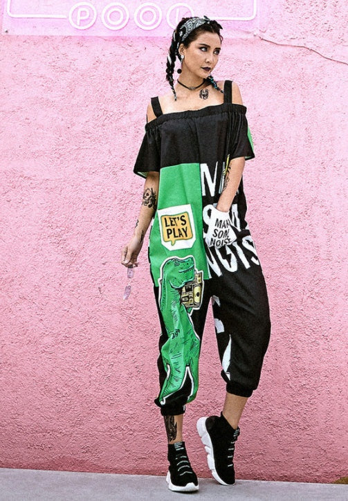 Nouvelle marque tendance grande taille pour femmes Hip-Hop Hip-Hop Hip-Hop une pièce bretelles Rock Dinosaur
