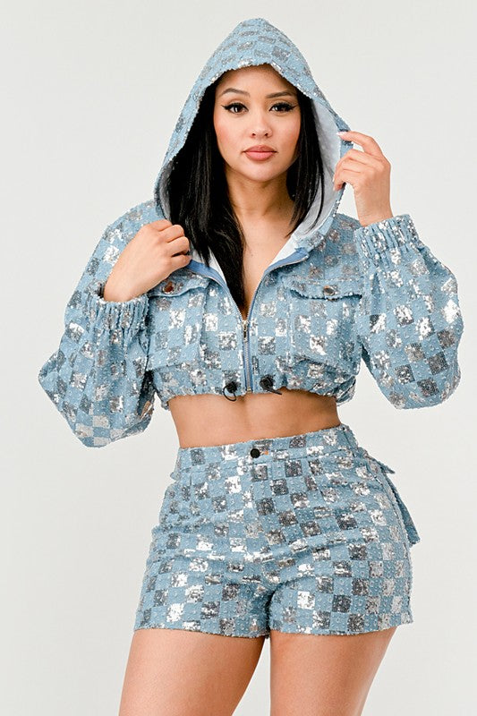 Glitz &amp; Denim Sequin Hoodie Set