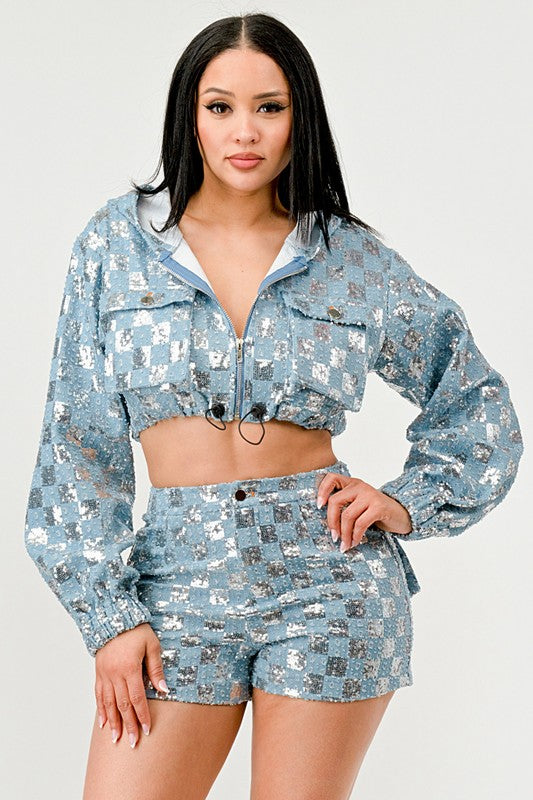 Glitz &amp; Denim Sequin Hoodie Set