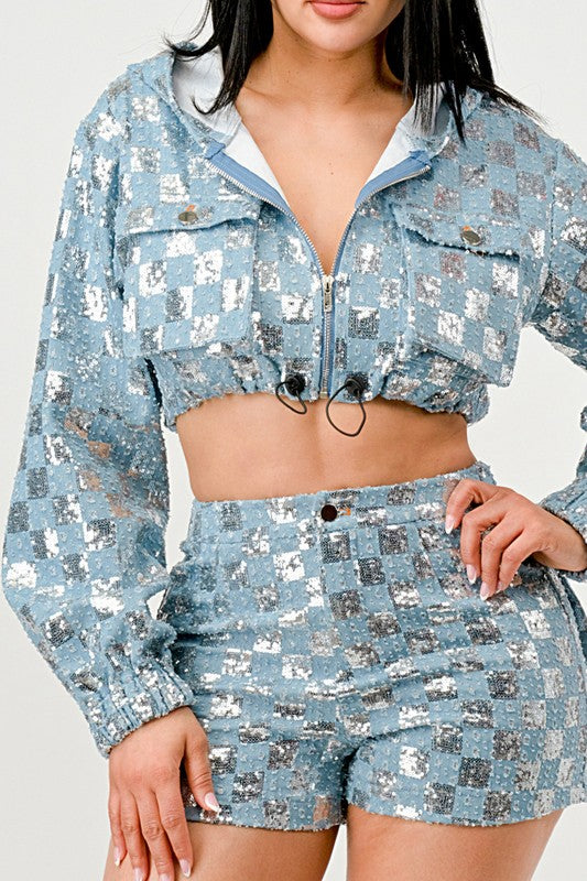 Glitz &amp; Denim Sequin Hoodie Set
