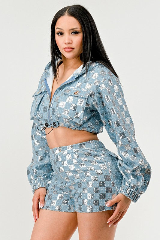 Glitz &amp; Denim Sequin Hoodie Set