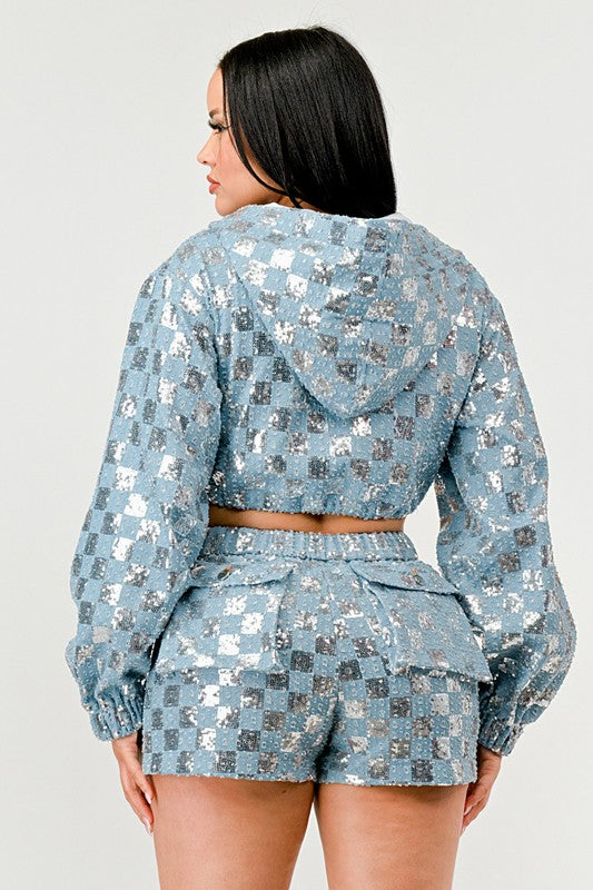 Glitz &amp; Denim Sequin Hoodie Set