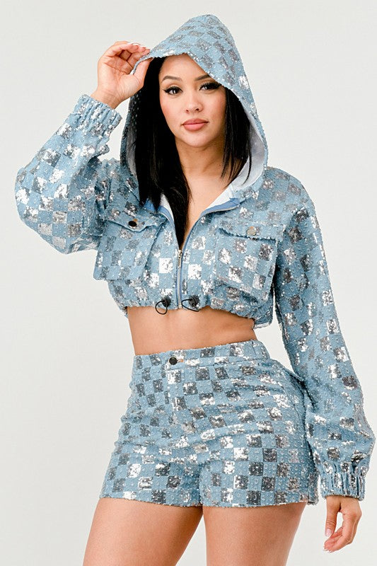 Glitz &amp; Denim Sequin Hoodie Set