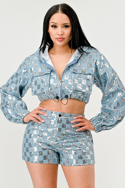 Glitz &amp; Denim Sequin Hoodie Set
