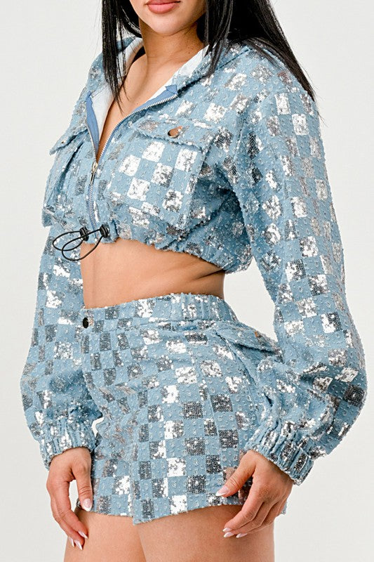 Glitz &amp; Denim Sequin Hoodie Set