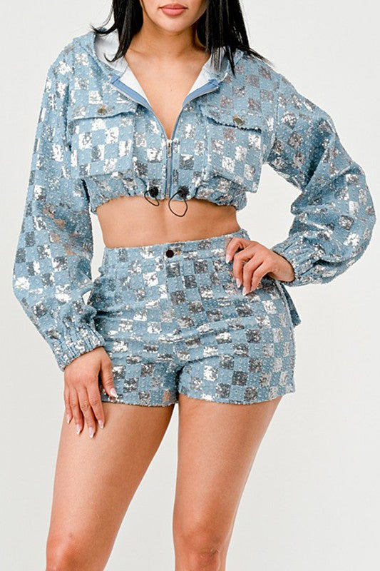 Glitz &amp; Denim Sequin Hoodie Set