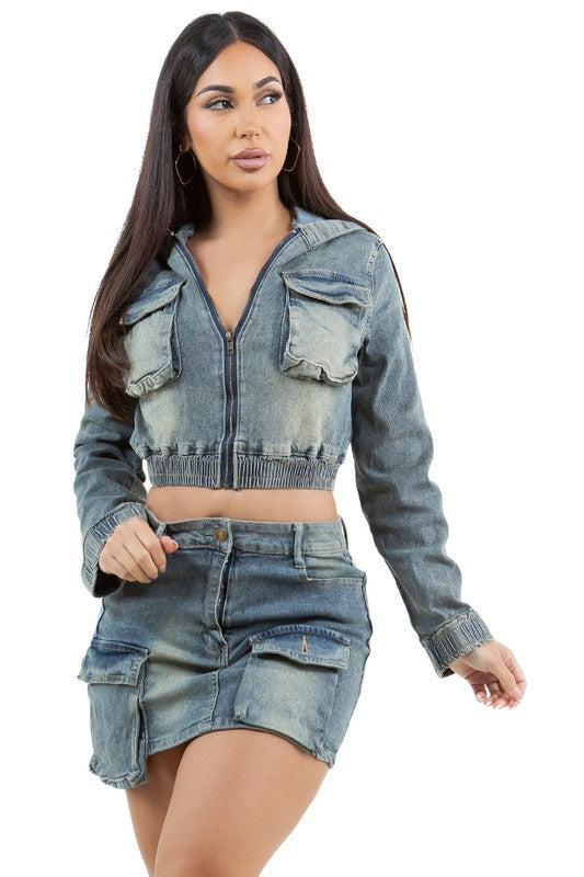 MODE DENIM TWEE STUK ROK STEL