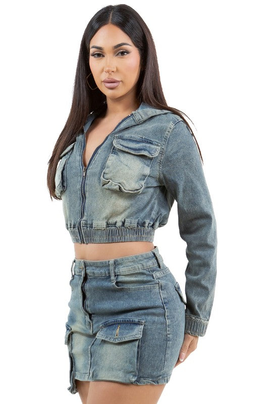 MODE DENIM TWEE STUK ROK STEL