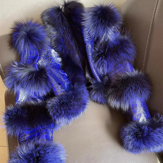 Manteau court en fourrure de renard à motif de peau de mouton verni brillant et élégant
